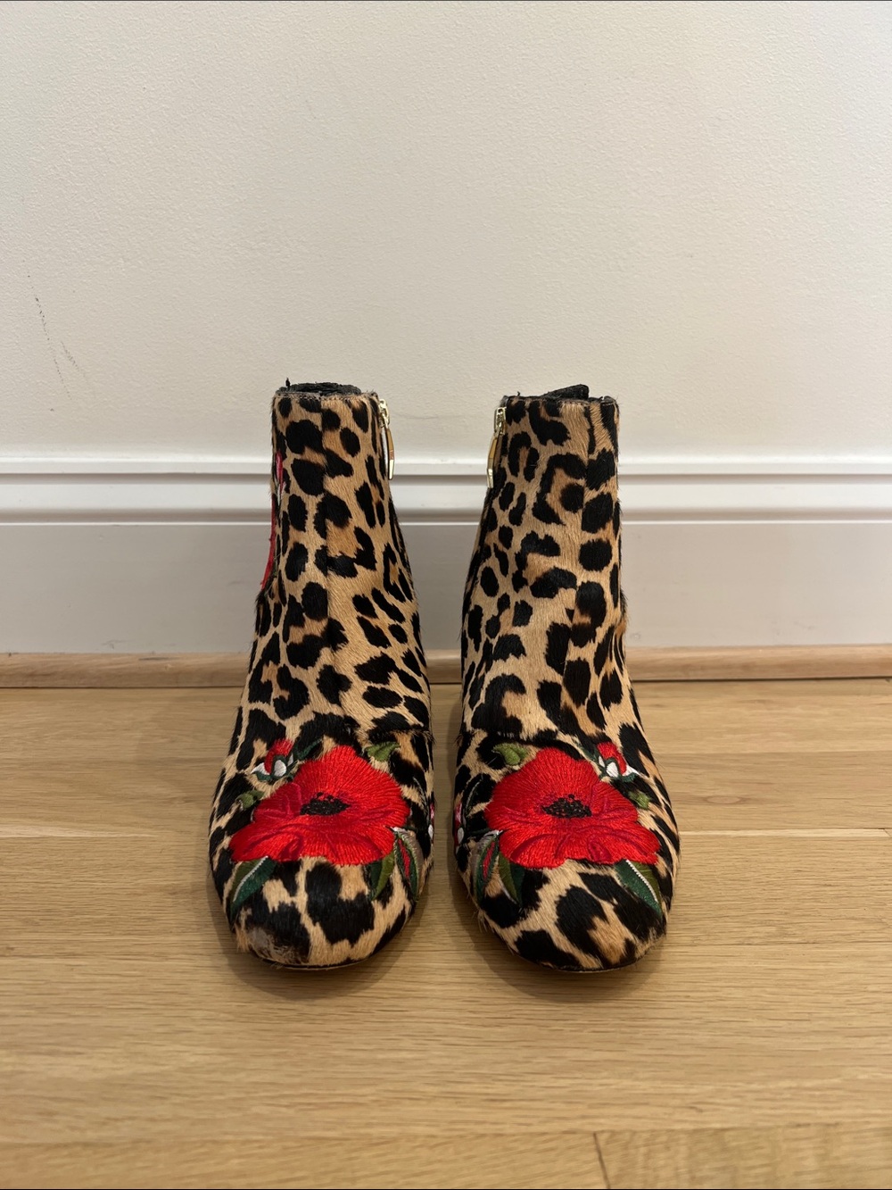 Kate Spade New York Langton Leopard Calf Fur Floral Booties Woman US 11
